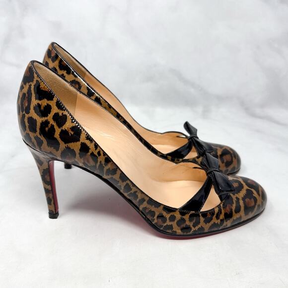 Christian Louboutin Vintage Miss Bunny Leopard Bow Patent Leather Pump Heel 38.5 - Picture 2 of 12